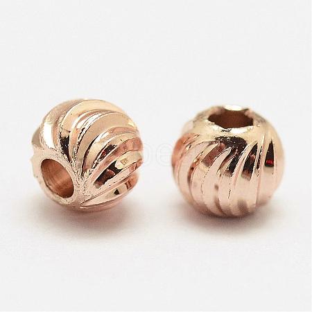 Brass Corrugated Beads KK-P056-08RG-NR-1