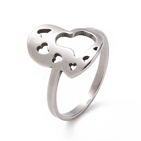 201 Stainless Steel Heart Finger Ring RJEW-J051-33P-1