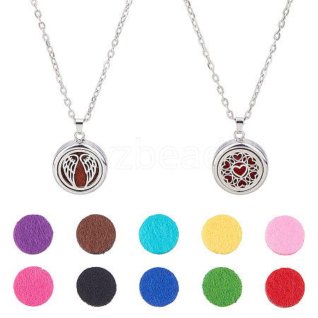 2 Sets Alloy Hollow Essential Oil Diffuser Perfume Locket Pendant 304 Stainless Steel Chain Necklaces NJEW-HS0001-22D-1