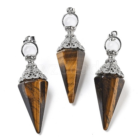 Natural Tiger Eye Faceted Cone Big Pendants G-P552-04P-06-1