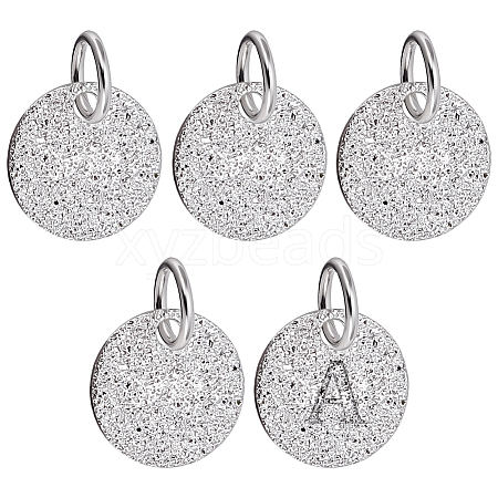 5Pcs 925 Sterling Silver Textured Flat Round Charms with Jump Rings STER-BC0003-98S-1