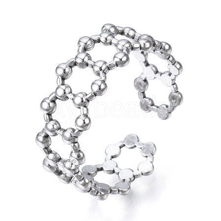 Non-Tarnish 304 Stainless Steel Hexgon Open Cuff Ring for Women RJEW-N040-32-1