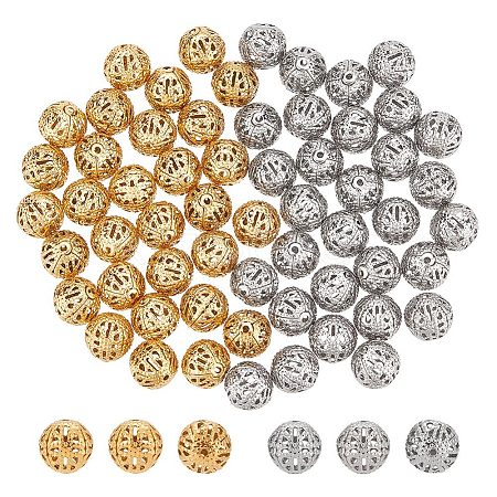 Unicraftale 60Pcs 2 Colors 304 Stainless Steel Hollow Round Beads STAS-UN0045-90-1