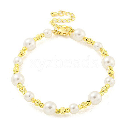 Rack Plating Grooved Round Brass Beaded Bracelets BJEW-P322-20G-1