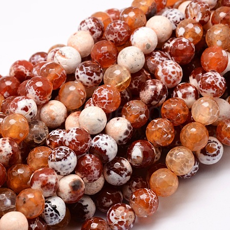 Dyed Natural Fire Crackle Agate Faceted Round Beads Strands G-E320C-14mm-06-1