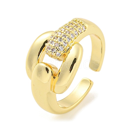 Brass Micro Pave Cubic Zirconia Open Cuff Ring AJEW-U003-06G-1