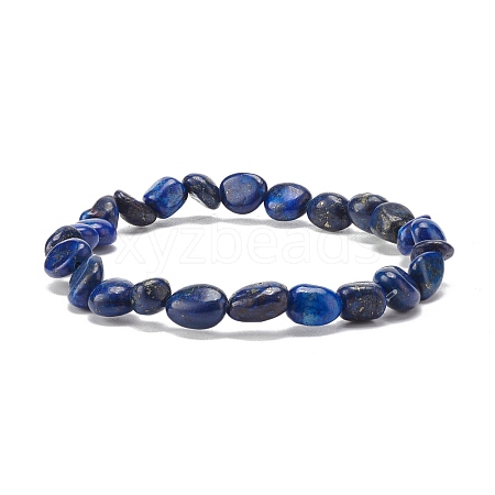 Natural Lapis Lazuli Nuggets Beads Stretch Bracelet BJEW-JB07144-03-1
