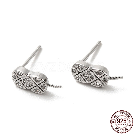 Rhodium Plated 925 Sterling Silver Micro Pave Cubic Zirconia Stud Earring Findings STER-P056-04P-1