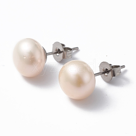 Natural Pearl Ear Studs EJEW-P223-01D-P02-1