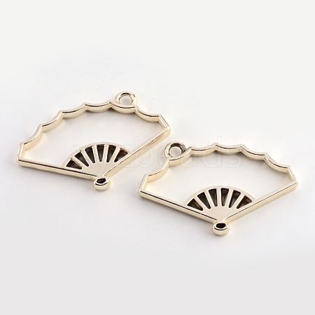 Rack Plating Alloy Fan Open Back Bezel Pendants PALLOY-S047-20E-FF-1