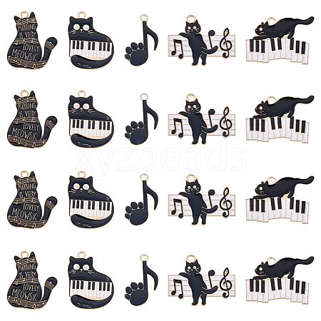 SUPERFINDINGS 20Pcs 5 Style Music Theme Charm ENAM-FH0001-47-1