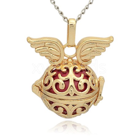 Golden Tone Brass Hollow Round Cage Pendants KK-J233-04G-1