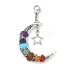 Wire Wrapped Chakra Synthetic & Natural Mixed Stone Chips & Alloy Moon/Star Pendant Decorations HJEW-JM01574-01-2