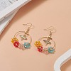 Glass Beaded Flower & Alloy Bee Dangle Earrings EJEW-JE05218-01-2