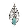 Antique Silver Plated Leaf Alloy Synthetic Turquoise Big Pendants PALLOY-J654-01AS-1