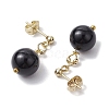 Natural Black Agate Round Beads & 304 Stainless Steel Components Dangle Earrings for Women EJEW-JE06231-01-4