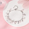 Natural Rose Quartz Chips & Cat Charms Anklet AJEW-AN00512-03-2