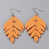 Wood Leaf Dangle Earrings EJEW-WH0010-25P-04-1