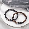 2Pcs 2 Style Natural Wood & Lava Rock Round Beaded Stretch Bracelets Set for Women BJEW-JB09381-3