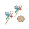 Lampwork Flower & Glass & Chain Tassel Long Dangle Hoop Earrings EJEW-TA00138-2