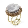 Natural Druzy Agate Cuff Ring with Rhinestone RJEW-D077-01G-4