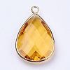 Golden Tone Brass Glass Teardrop Pendants GLAA-M006-A-20G-2