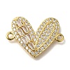 Rack Plating Brass Micro Pave Clear Cubic Zirconia Heart Links Connector Charm KK-P287-52G-02-1