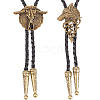 2Pcs 2 Style Wolf Head & Flat Round with Ox-head Laria Necklaces for Men Women NJEW-GF0001-05-1