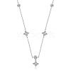 Anti-Tarnish Women Flower Drop Dangle Necklace Rhodium Plated Sterling Silver Zirconia Chain Necklace Simple Personalized Crystals Pendant Choker Trendy Necklace Jewelry Gifts for Women JN1092A-1