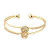 Brass Micro Pave Clear Cubic Zirconia 2-Strand Bear Open Cuff Bangles for Women BJEW-S147-12G-1