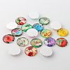 Flower Printed Glass Cabochons X-GGLA-A002-14mm-BB-2