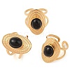 Oval Natural Black Agate Finger Rings RJEW-Z057-14G-010-4