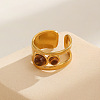 304 Stainless Steel with Imitation Tiger Eye Resin Cuff Open Rings WG4683E-06-1