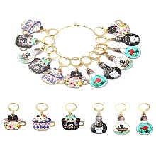 Cat Alloy Enamel Pendant Locking Stitch Markers HJEW-YW00021