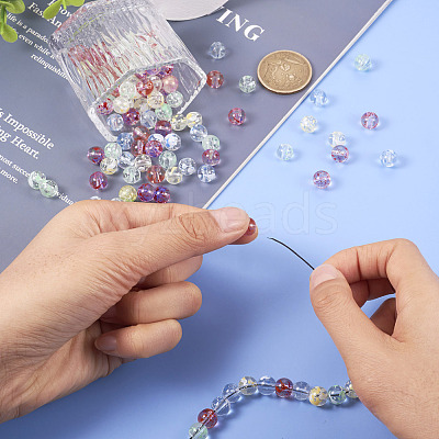 200Pcs 4 Colors Baking Paint Transparent Glass Bead Strands DGLA-TA0001-07-1