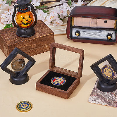 1Pc Rectangle Wood Visible Window Commemorative Coin Magnetic Boxes CON-DC0001-25-1