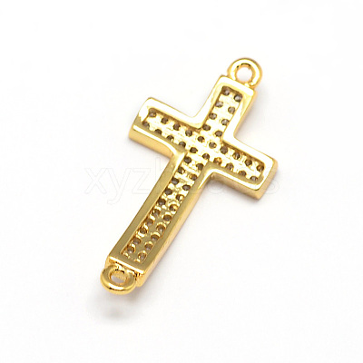 Curved Latin Sideways Cross Brass Micro Pave Cubic Zirconia Links ZIRC-E010-02G-1