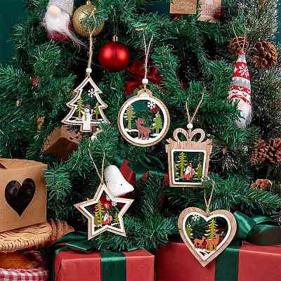 10Pcs 5 Style Wooden Ornaments WOOD-SZ0004-04-1