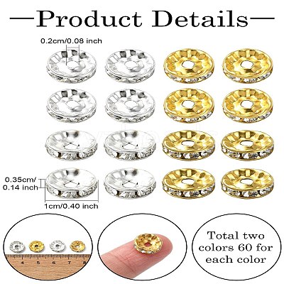 120Pcs 2 Colors Alloy Rhinestone Spacer Beads ALRI-YW0001-23-1
