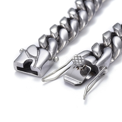 Tarnish Resistant Men's 304 Stainless Steel Cuban Link Chain Bracelets BJEW-P263-B03-P-1