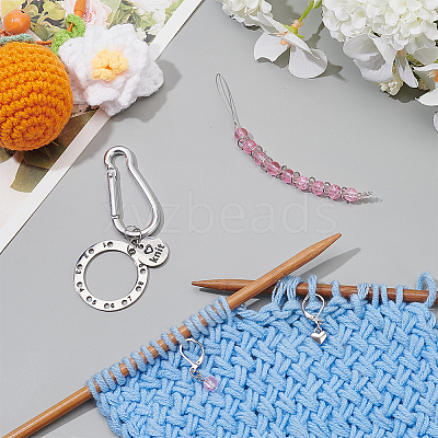 Glass and 201 Stainless Steel Pendant Locking Stitch Markers HJEW-NB00185-1