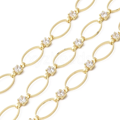 Handmade Brass Pave Clear Cubic Zirconia Oval Link Chains CHC-G027-02LG-1