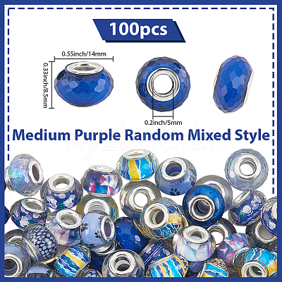 100Pcs Printed Transparent Resin European Beads RESI-PA0001-18C-1