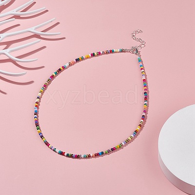 Glass Seed Beaded Necklace X-NJEW-JN03825-01-1