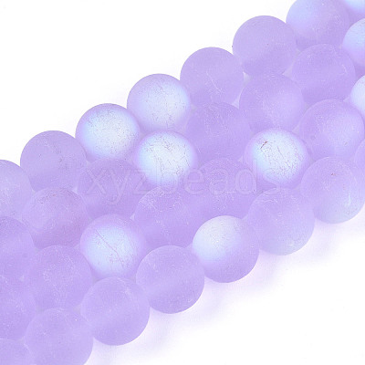 Frosted Transparent Glass Beads Strands GLAA-T032-T10mm-MBB01-1