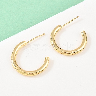 C-Shaped Brass Clear Cubic Zirconia Stud Earrings EJEW-A156-10B-G-1