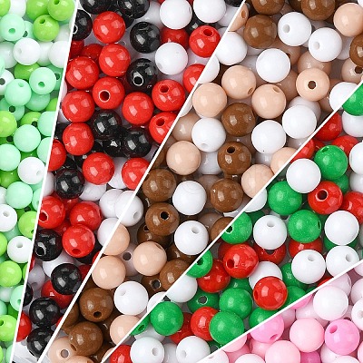 300Pcs 3 Colors Opaque Acrylic Beads MACR-YW0003-13A-1