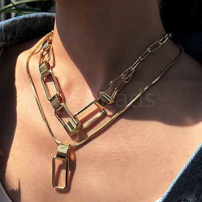 Punk Style Alloy Double Layered Pendant Necklaces for Women WGA180C-09-1