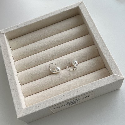 Teardrop Rhodium Plated 925 Sterling Silver Shell Pearl Dangle Earrings for Women EJEW-Q804-05P-1