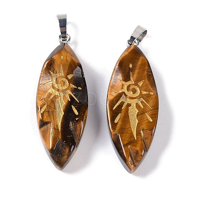 Natural Tiger Eye Gold Sun Pattern Pendants G-L524-14P-04-1
